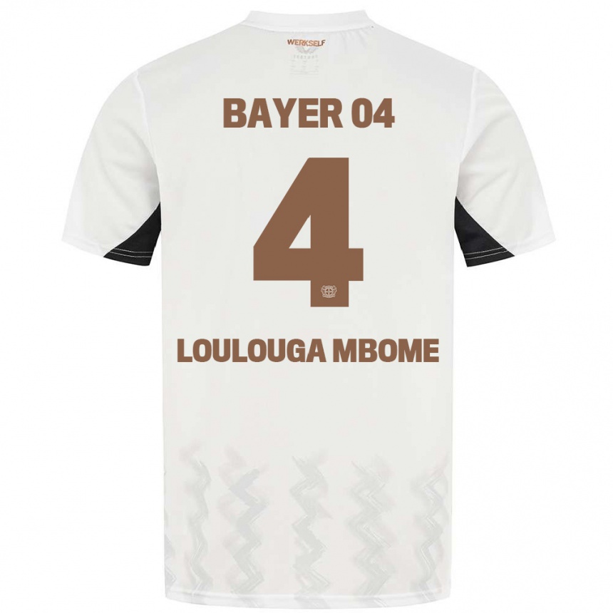 Niño Fútbol Camiseta Adrien Loulouga Mbome #4 Blanco Negro 2ª Equipación 2024/25 México