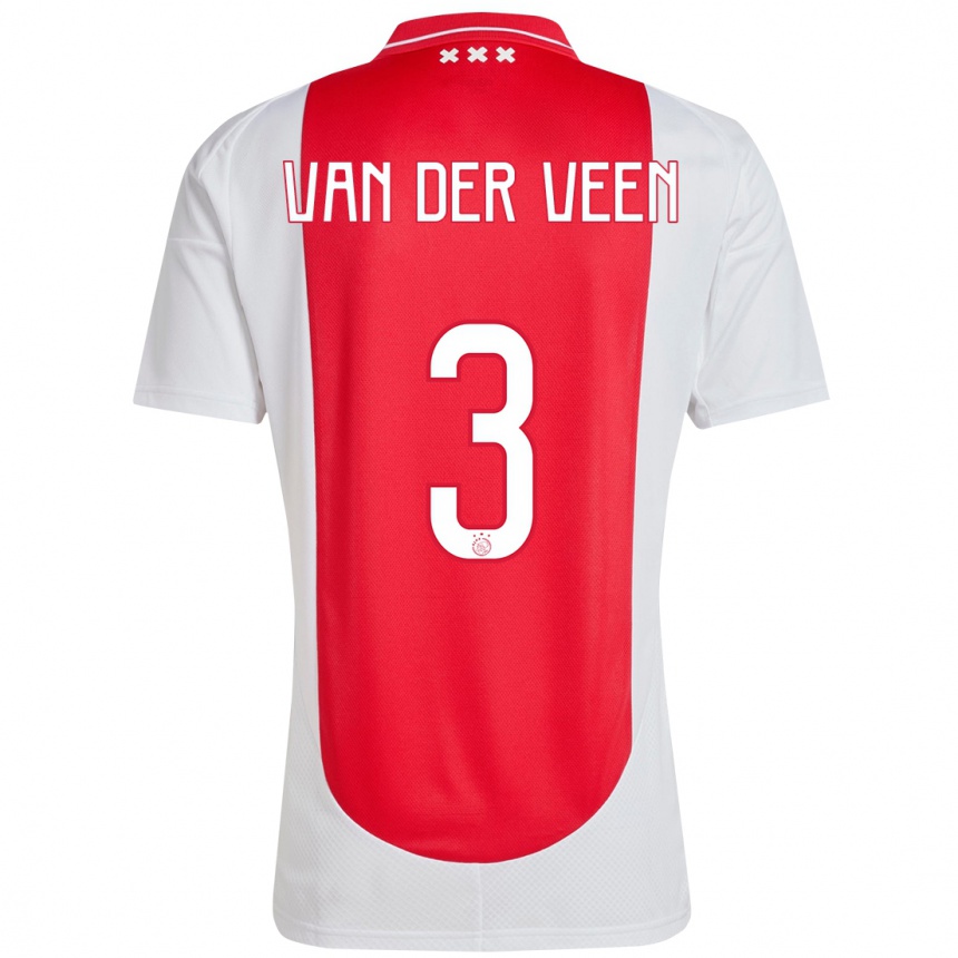 Hombre Fútbol Camiseta Roos Van Der Veen #3 Rojo Blanco 1ª Equipación 2024/25 México