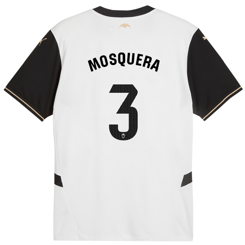 Hombre Fútbol Camiseta Cristhian Mosquera #3 Blanco Negro 1ª Equipación 2024/25 México