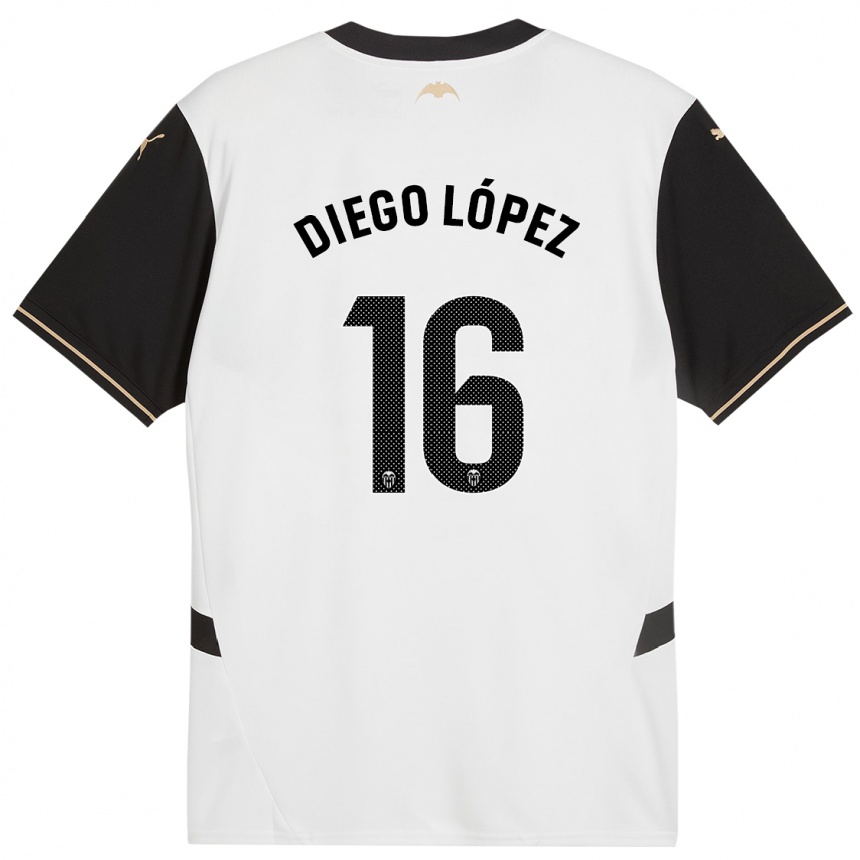 Hombre Fútbol Camiseta Diego López #16 Blanco Negro 1ª Equipación 2024/25 México