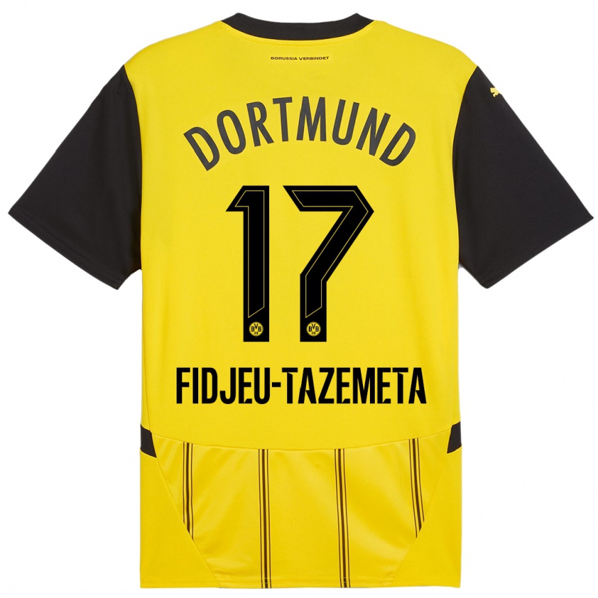 Hombre Fútbol Camiseta Thierry Fidjeu-Tazemeta #17 Amarillo Negro 1ª Equipación 2024/25 México