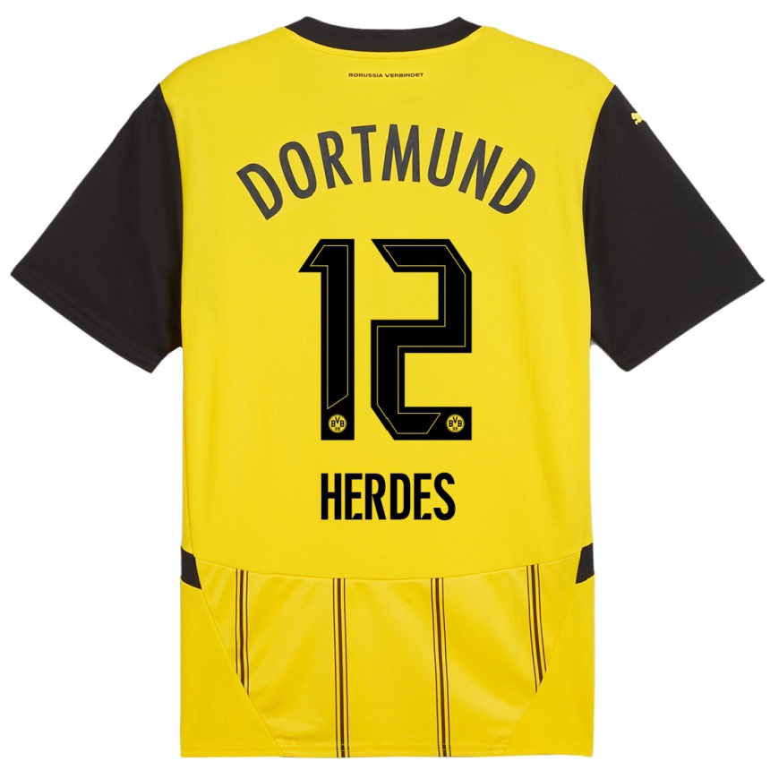 Hombre Fútbol Camiseta Leon Herdes #12 Amarillo Negro 1ª Equipación 2024/25 México