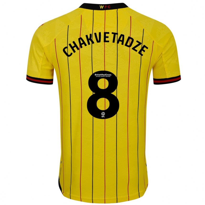 Hombre Fútbol Camiseta Giorgi Chakvetadze #8 Amarillo Negro 1ª Equipación 2024/25 México