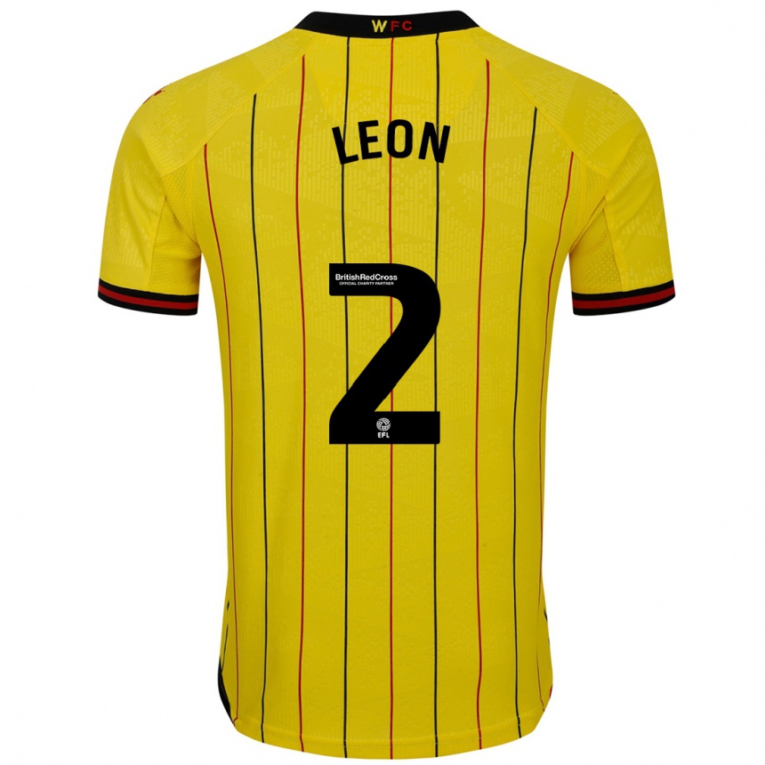 Hombre Fútbol Camiseta Lucía León #2 Amarillo Negro 1ª Equipación 2024/25 México