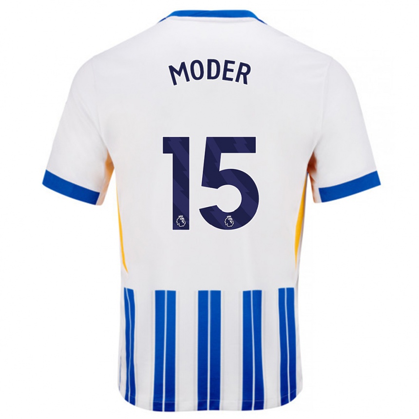 Hombre Fútbol Camiseta Jakub Moder #15 Blanco Azul Rayas 1ª Equipación 2024/25 México