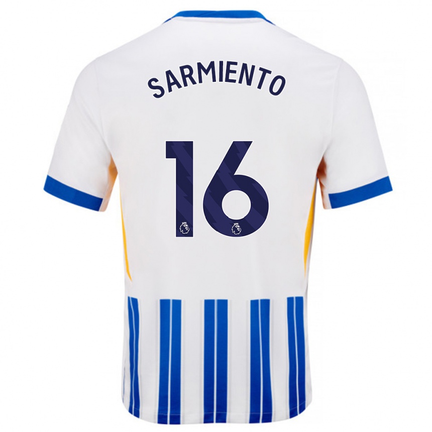 Hombre Fútbol Camiseta Jeremy Sarmiento #16 Blanco Azul Rayas 1ª Equipación 2024/25 México