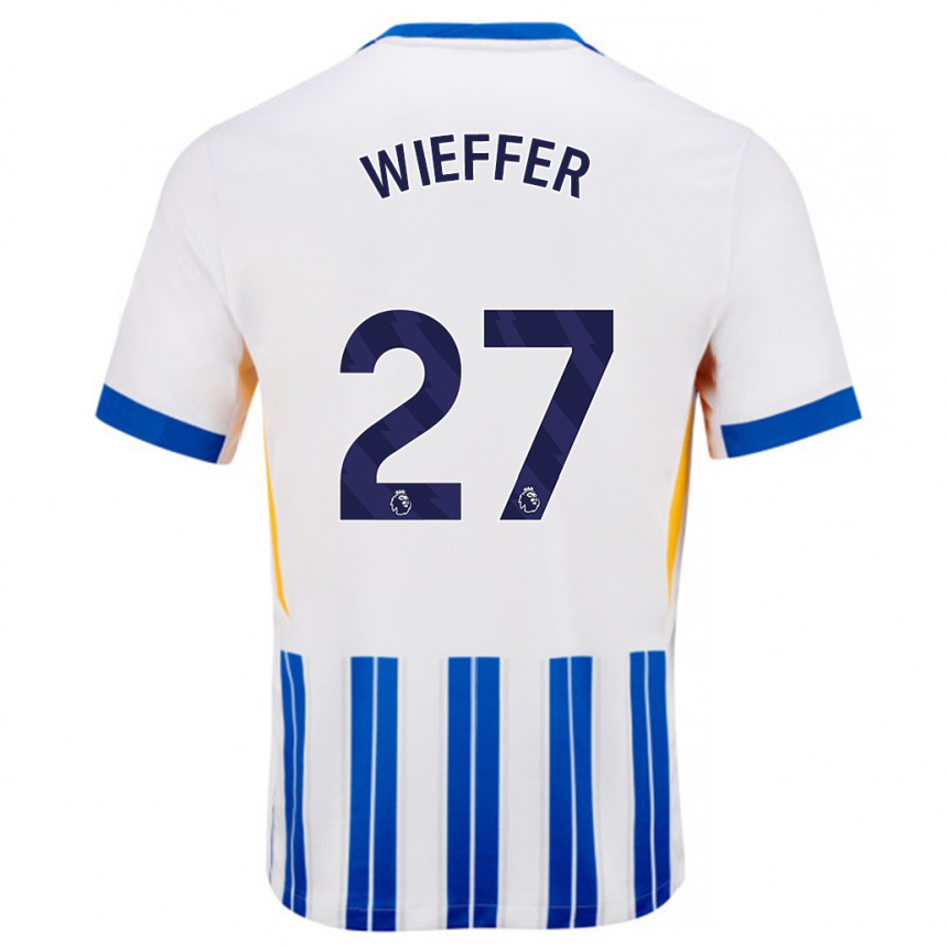 Hombre Fútbol Camiseta Mats Wieffer #27 Blanco Azul Rayas 1ª Equipación 2024/25 México