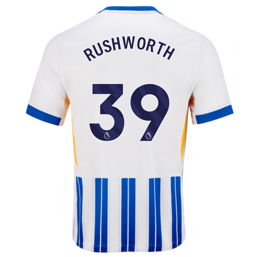 Hombre Fútbol Camiseta Carl Rushworth #39 Blanco Azul Rayas 1ª Equipación 2024/25 México