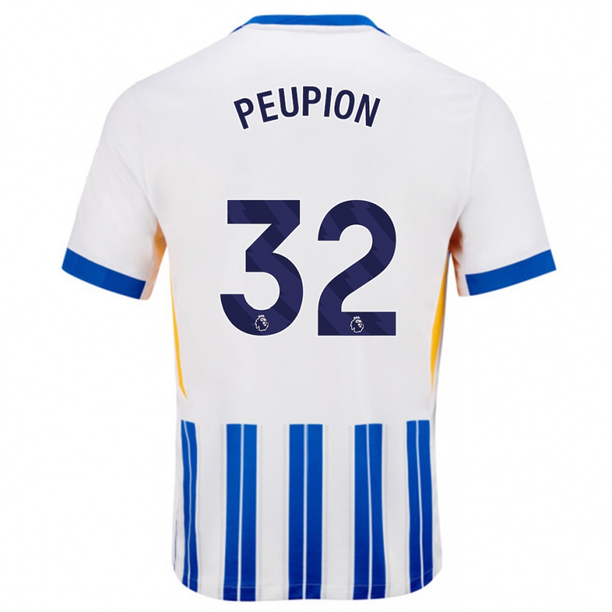 Hombre Fútbol Camiseta Cameron Peupion #32 Blanco Azul Rayas 1ª Equipación 2024/25 México