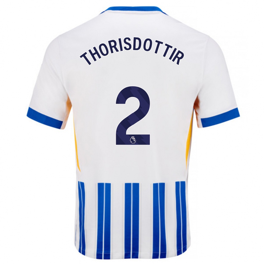 Hombre Fútbol Camiseta Maria Thorisdottir #2 Blanco Azul Rayas 1ª Equipación 2024/25 México