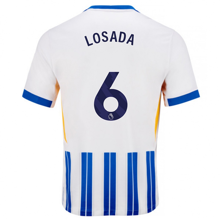 Hombre Fútbol Camiseta Vicky Losada #6 Blanco Azul Rayas 1ª Equipación 2024/25 México