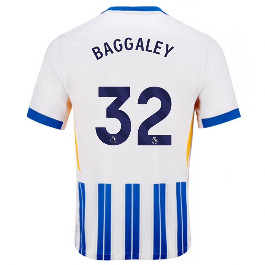 Hombre Fútbol Camiseta Sophie Baggaley #32 Blanco Azul Rayas 1ª Equipación 2024/25 México