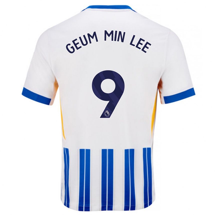 Hombre Fútbol Camiseta Lee Geum-Min #9 Blanco Azul Rayas 1ª Equipación 2024/25 México