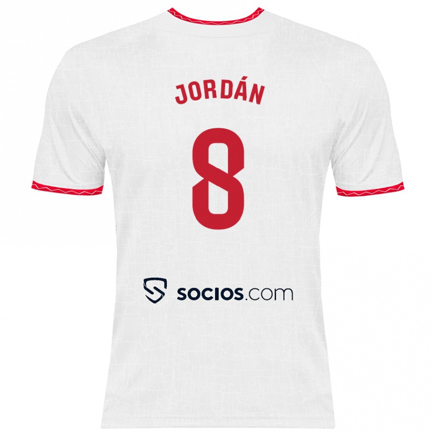 Hombre Fútbol Camiseta Joan Jordán #8 Blanco Rojo 1ª Equipación 2024/25 México