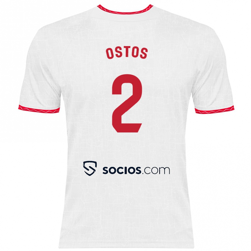 Hombre Fútbol Camiseta Fran Ostos #2 Blanco Rojo 1ª Equipación 2024/25 México