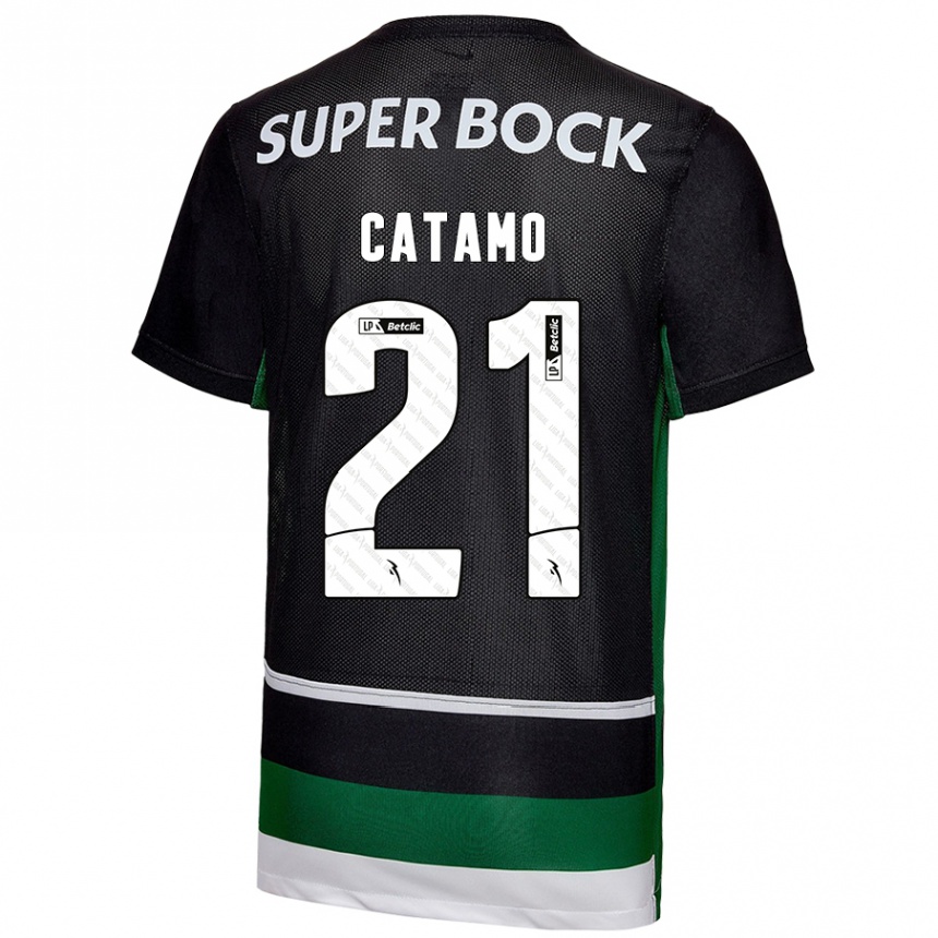 Hombre Fútbol Camiseta Geny Catamo #21 Negro Blanco Verde 1ª Equipación 2024/25 México