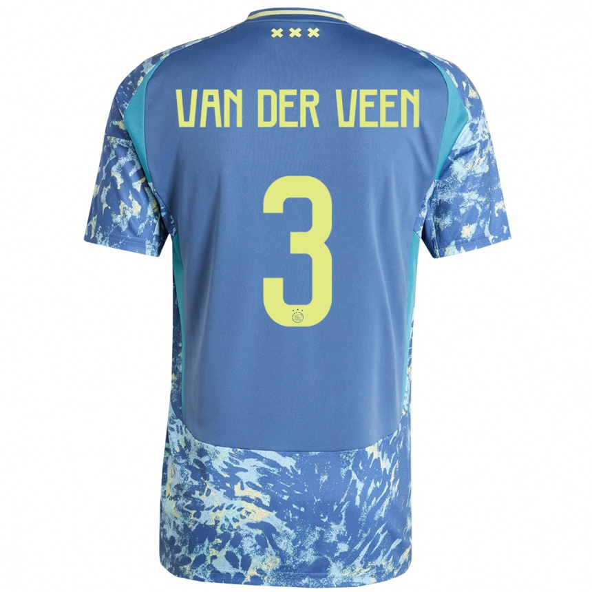 Hombre Fútbol Camiseta Roos Van Der Veen #3 Gris Azul Amarillo 2ª Equipación 2024/25 México