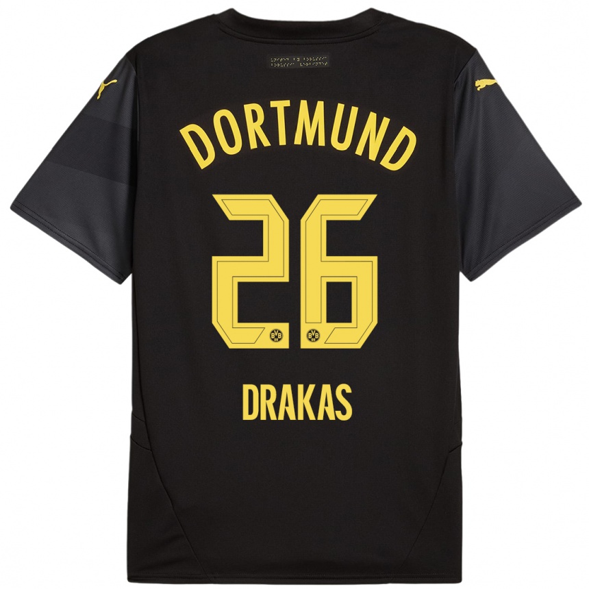 Hombre Fútbol Camiseta Babis Drakas #26 Negro Amarillo 2ª Equipación 2024/25 México