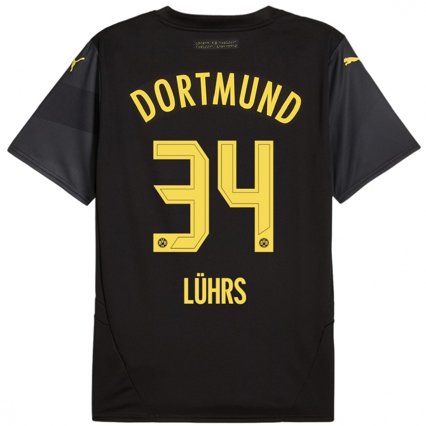 Hombre Fútbol Camiseta Yannik Lührs #34 Negro Amarillo 2ª Equipación 2024/25 México