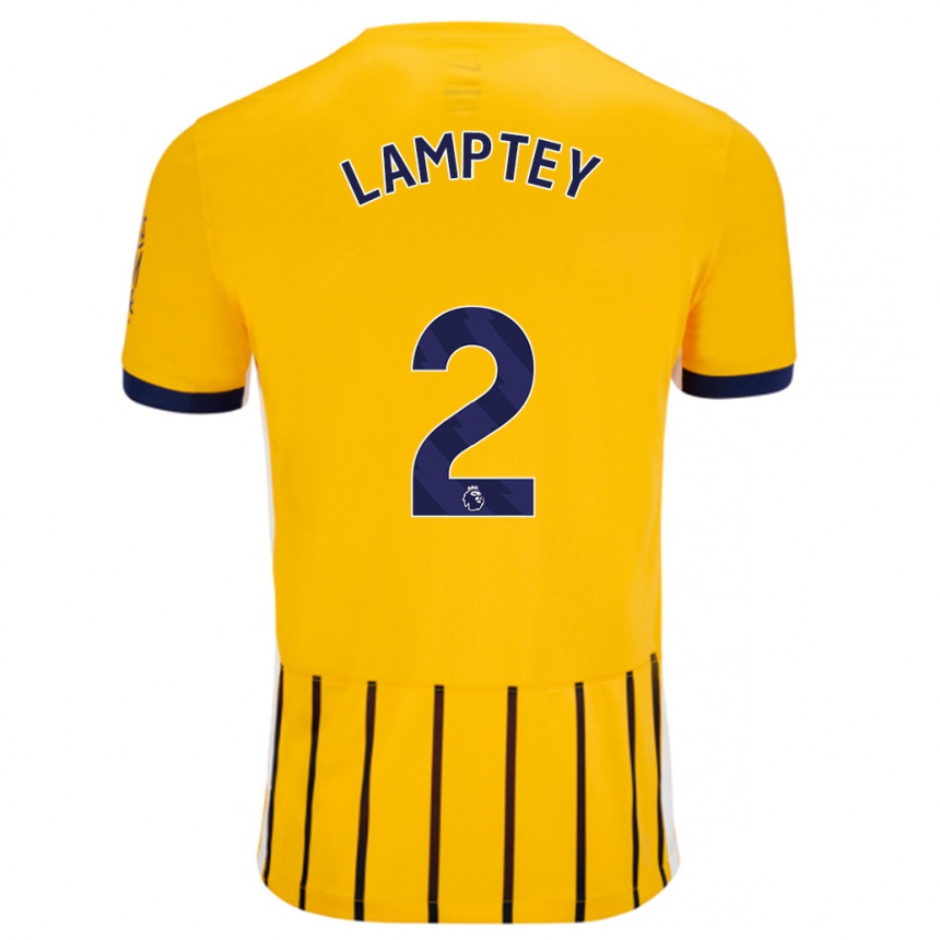 Hombre Fútbol Camiseta Tariq Lamptey #2 Dorado Azul Rayas 2ª Equipación 2024/25 México