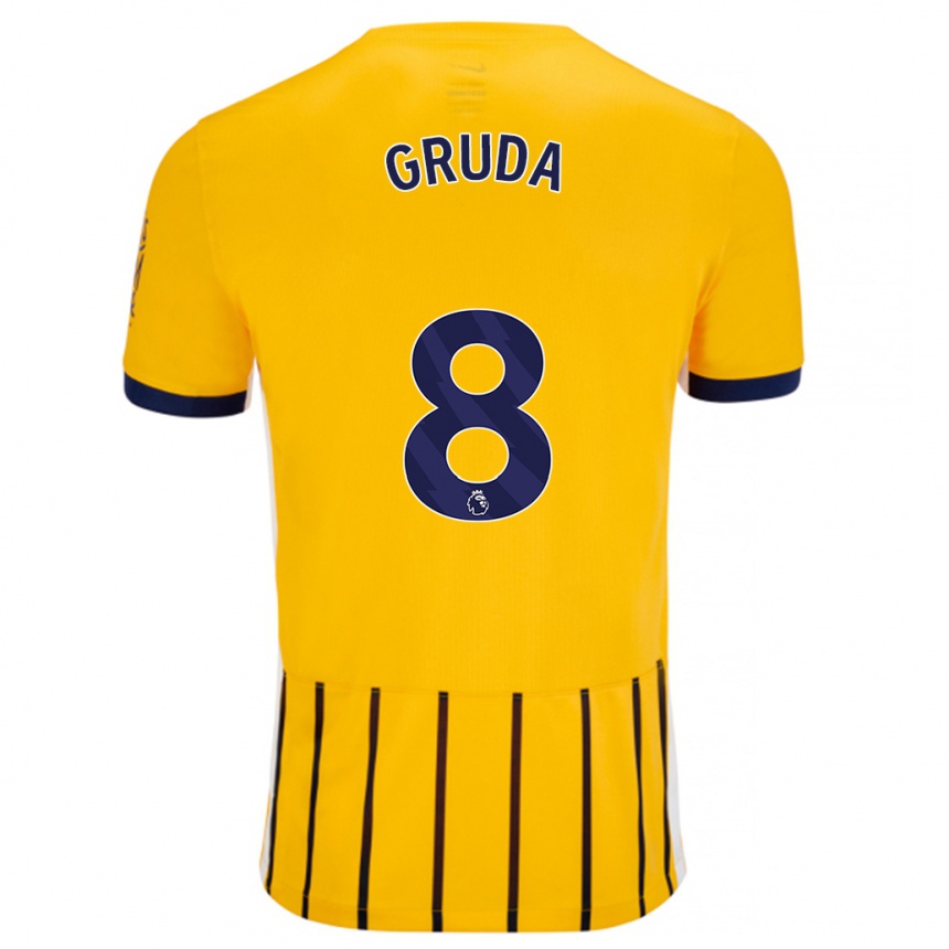 Hombre Fútbol Camiseta Brajan Gruda #8 Dorado Azul Rayas 2ª Equipación 2024/25 México