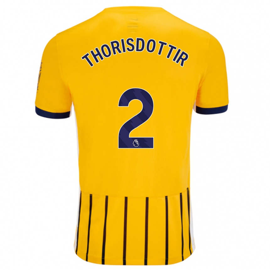 Hombre Fútbol Camiseta Maria Thorisdottir #2 Dorado Azul Rayas 2ª Equipación 2024/25 México