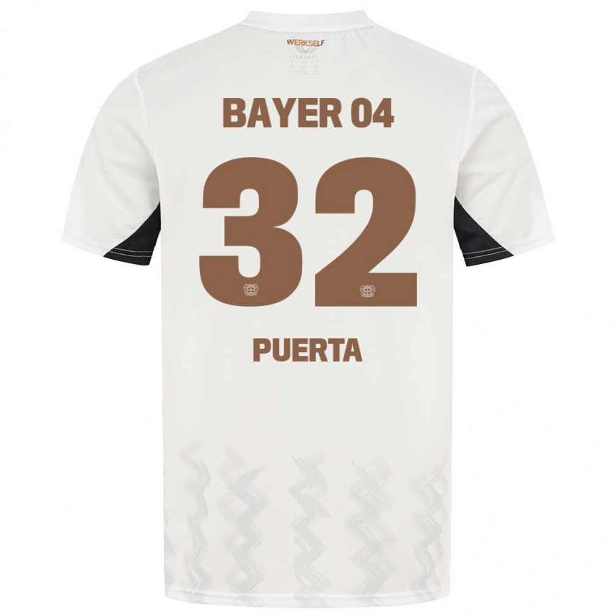 Hombre Fútbol Camiseta Gustavo Puerta #32 Blanco Negro 2ª Equipación 2024/25 México