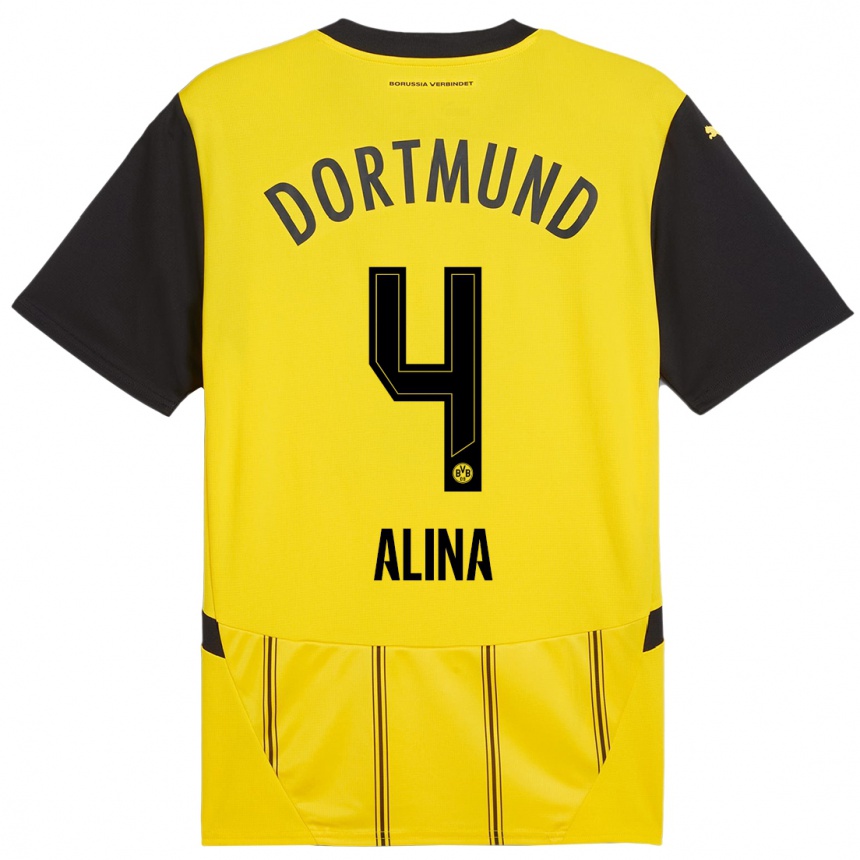 Mujer Fútbol Camiseta Grijseels Alina #4 Amarillo Negro 1ª Equipación 2024/25 México