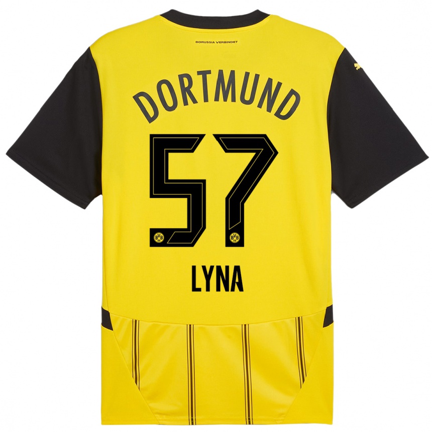 Mujer Fútbol Camiseta Schwarz Lyna #57 Amarillo Negro 1ª Equipación 2024/25 México