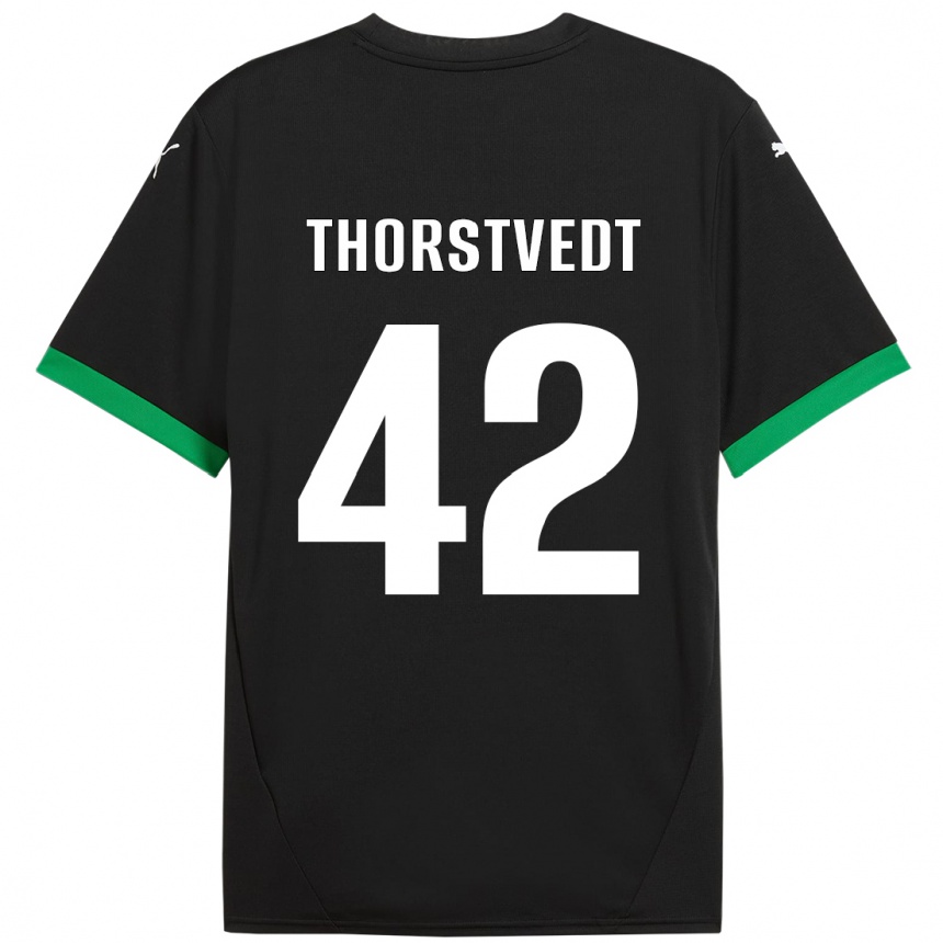 Niño Fútbol Camiseta Kristian Thorstvedt #42 Negro Verde Oscuro 1ª Equipación 2024/25 México