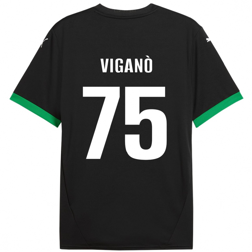 Niño Fútbol Camiseta Lorenzo Viganò #75 Negro Verde Oscuro 1ª Equipación 2024/25 México