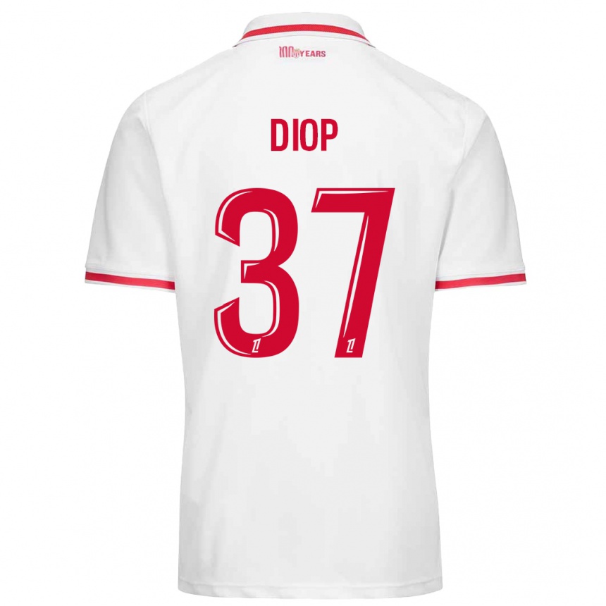 Niño Fútbol Camiseta Edan Diop #37 Blanco Rojo 1ª Equipación 2024/25 México