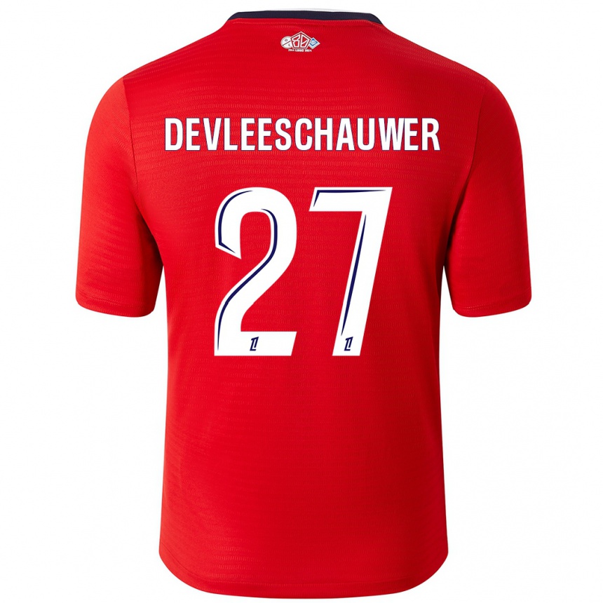 Niño Fútbol Camiseta Gwenaëlle Devleeschauwer #27 Rojo Blanco 1ª Equipación 2024/25 México