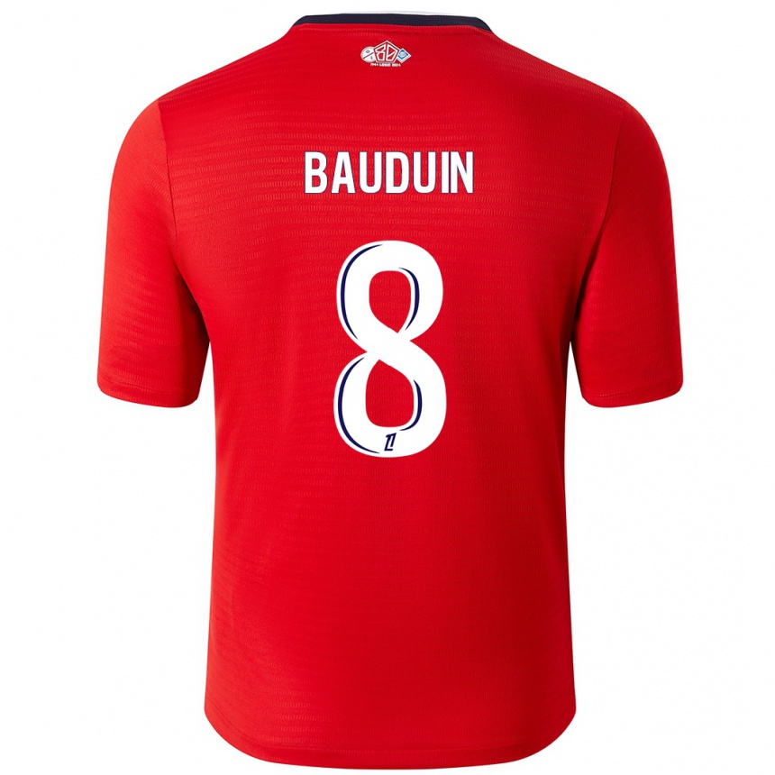 Niño Fútbol Camiseta Justine Bauduin #8 Rojo Blanco 1ª Equipación 2024/25 México