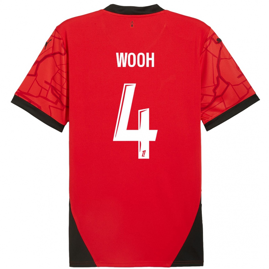 Niño Fútbol Camiseta Christopher Wooh #4 Rojo Negro 1ª Equipación 2024/25 México