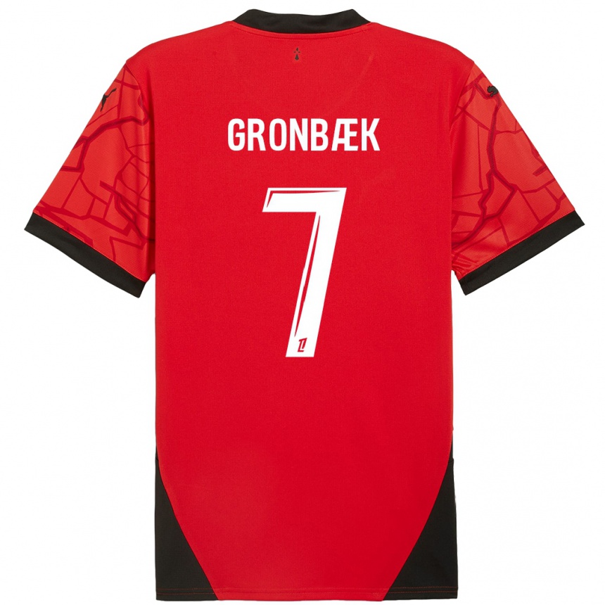 Niño Fútbol Camiseta Albert Grønbaek #7 Rojo Negro 1ª Equipación 2024/25 México