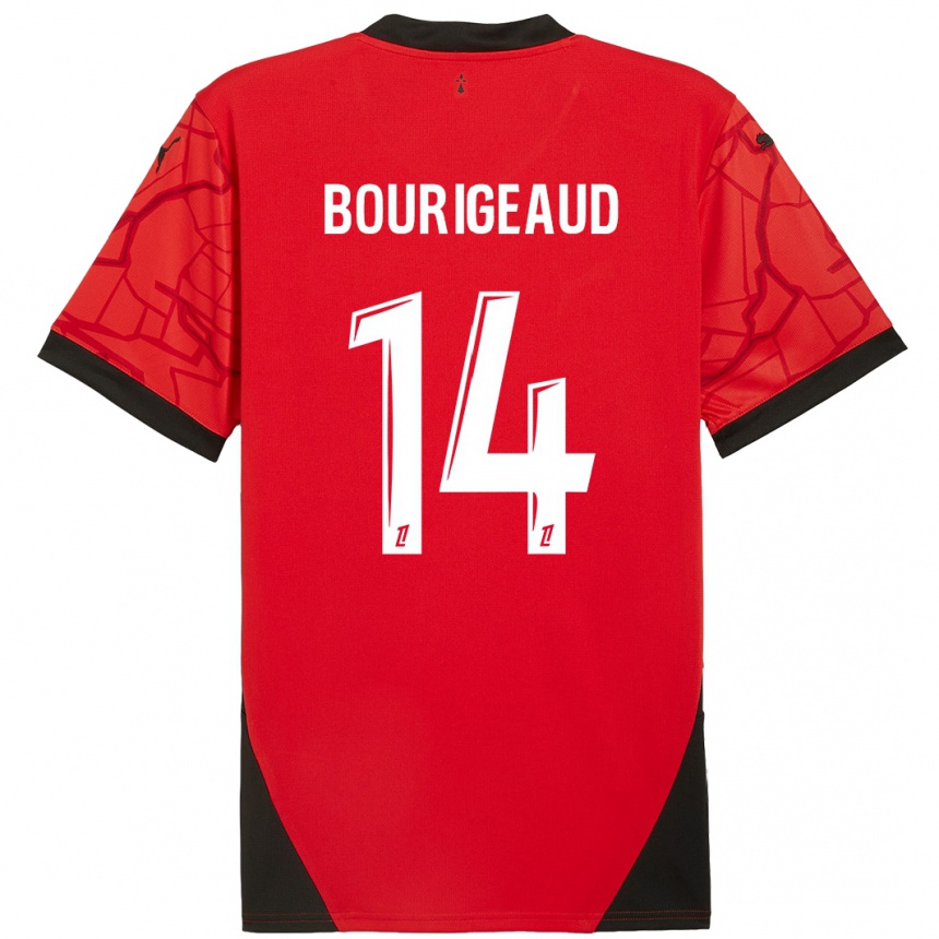 Niño Fútbol Camiseta Benjamin Bourigeaud #14 Rojo Negro 1ª Equipación 2024/25 México