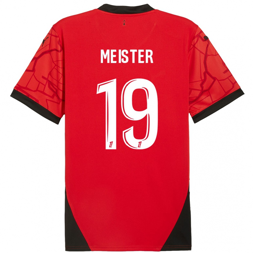 Niño Fútbol Camiseta Henrik Meister #19 Rojo Negro 1ª Equipación 2024/25 México