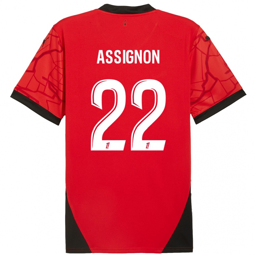 Niño Fútbol Camiseta Lorenz Assignon #22 Rojo Negro 1ª Equipación 2024/25 México