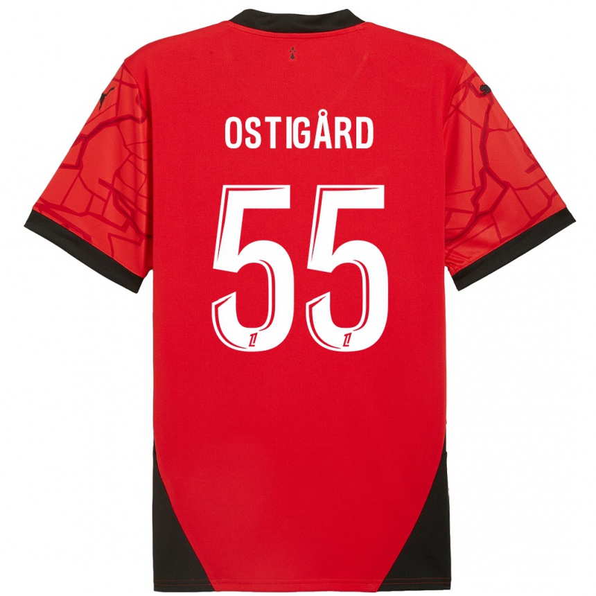 Niño Fútbol Camiseta Leo Ostigard #55 Rojo Negro 1ª Equipación 2024/25 México