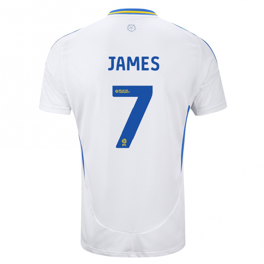 Niño Fútbol Camiseta Daniel James #7 Blanco Azul 1ª Equipación 2024/25 México