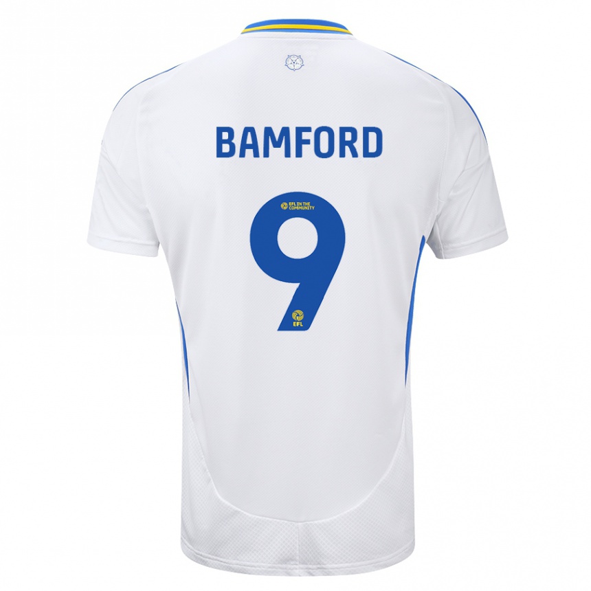 Niño Fútbol Camiseta Patrick Bamford #9 Blanco Azul 1ª Equipación 2024/25 México