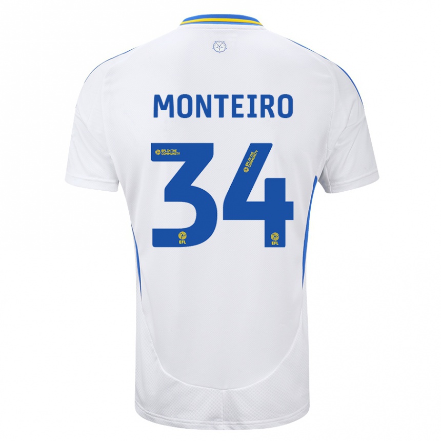 Niño Fútbol Camiseta Diogo Monteiro #34 Blanco Azul 1ª Equipación 2024/25 México