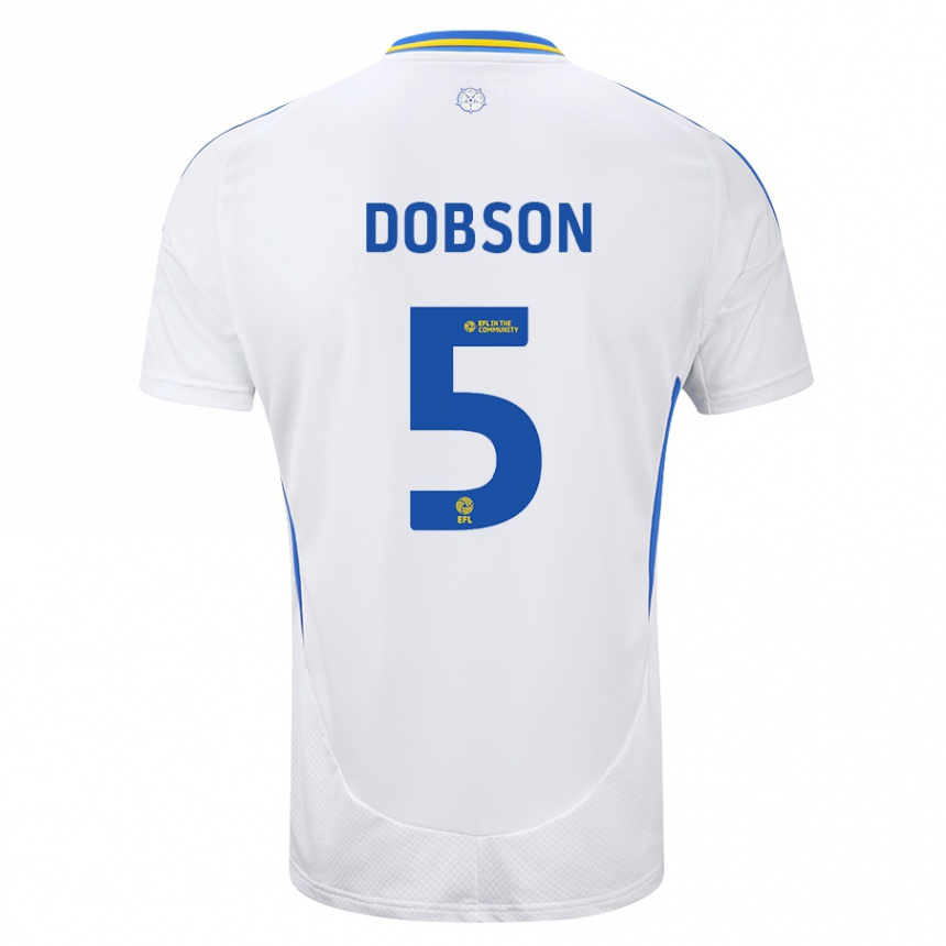 Niño Fútbol Camiseta Ellie Dobson #5 Blanco Azul 1ª Equipación 2024/25 México