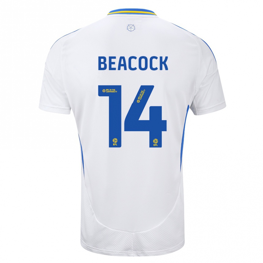 Niño Fútbol Camiseta Molly Beacock #14 Blanco Azul 1ª Equipación 2024/25 México