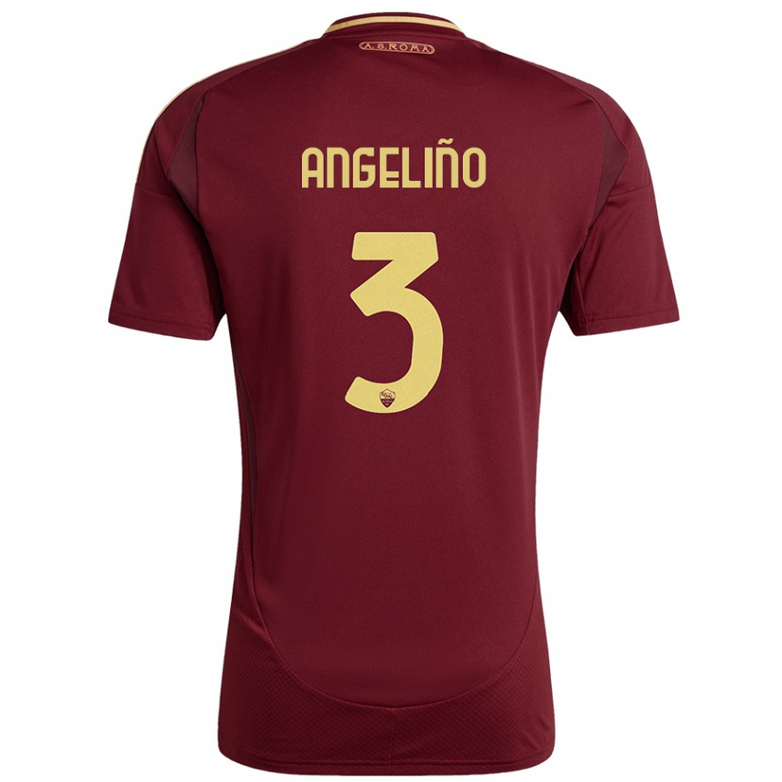 Niño Fútbol Camiseta Angeliño #3 Rojo Marrón Dorado 1ª Equipación 2024/25 México