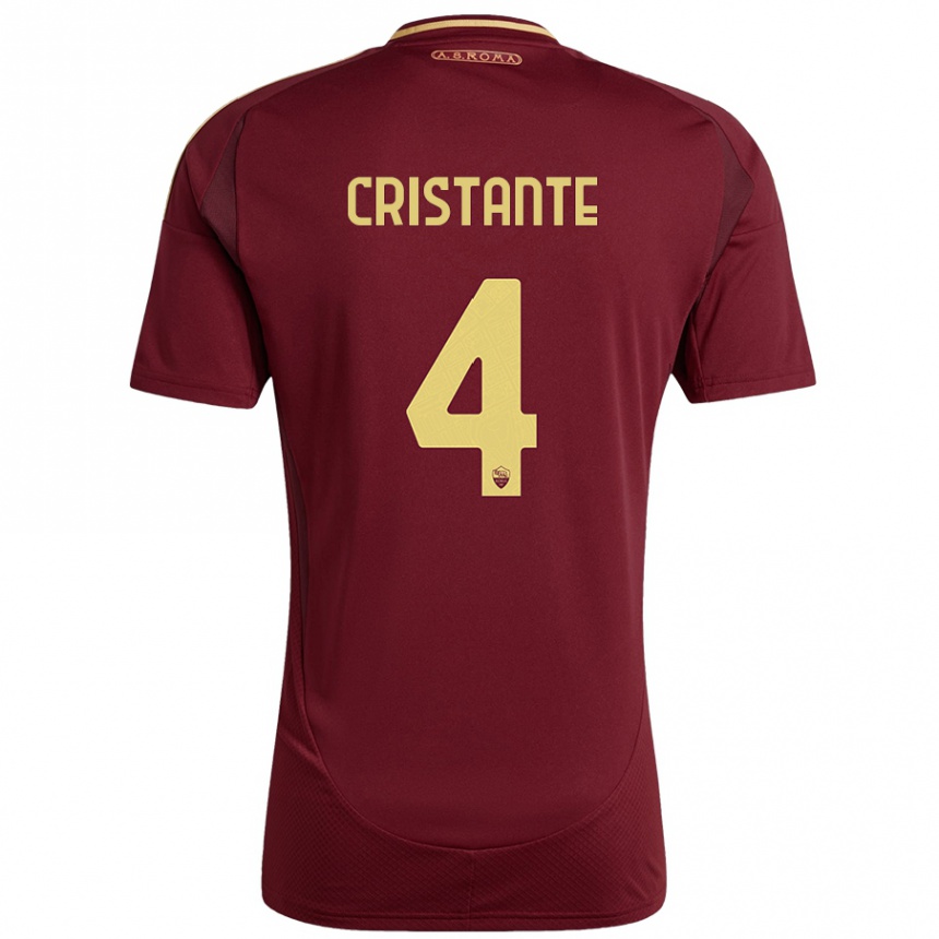 Niño Fútbol Camiseta Bryan Cristante #4 Rojo Marrón Dorado 1ª Equipación 2024/25 México