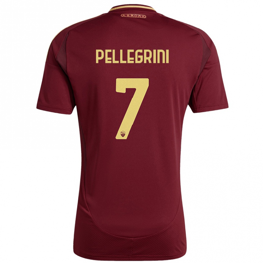 Niño Fútbol Camiseta Lorenzo Pellegrini #7 Rojo Marrón Dorado 1ª Equipación 2024/25 México