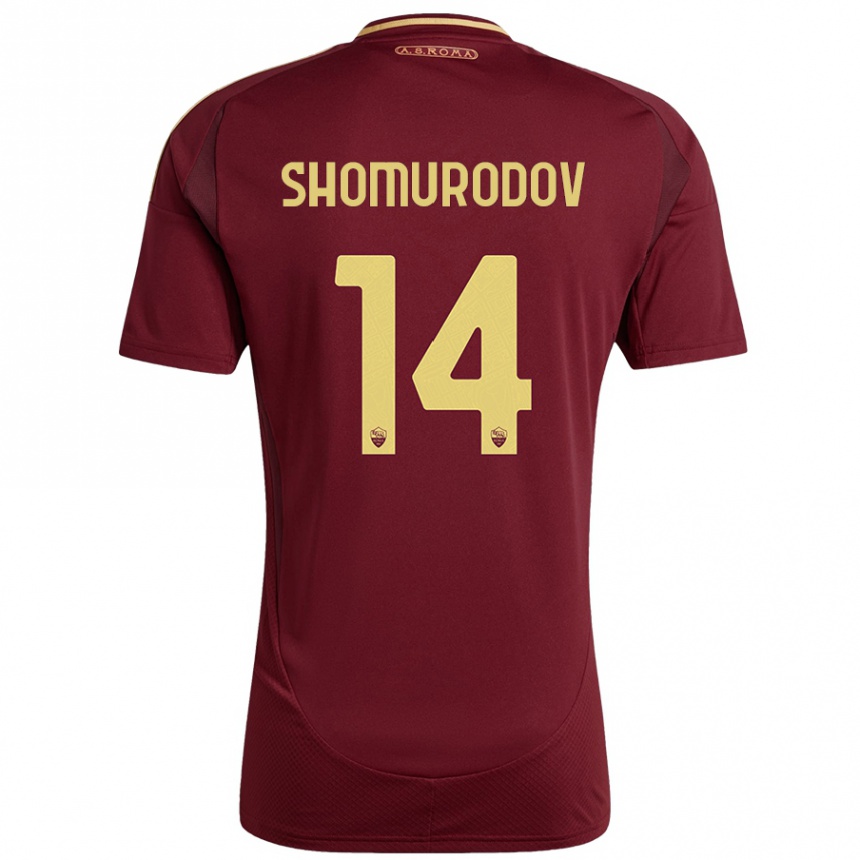 Niño Fútbol Camiseta Eldor Shomurodov #14 Rojo Marrón Dorado 1ª Equipación 2024/25 México