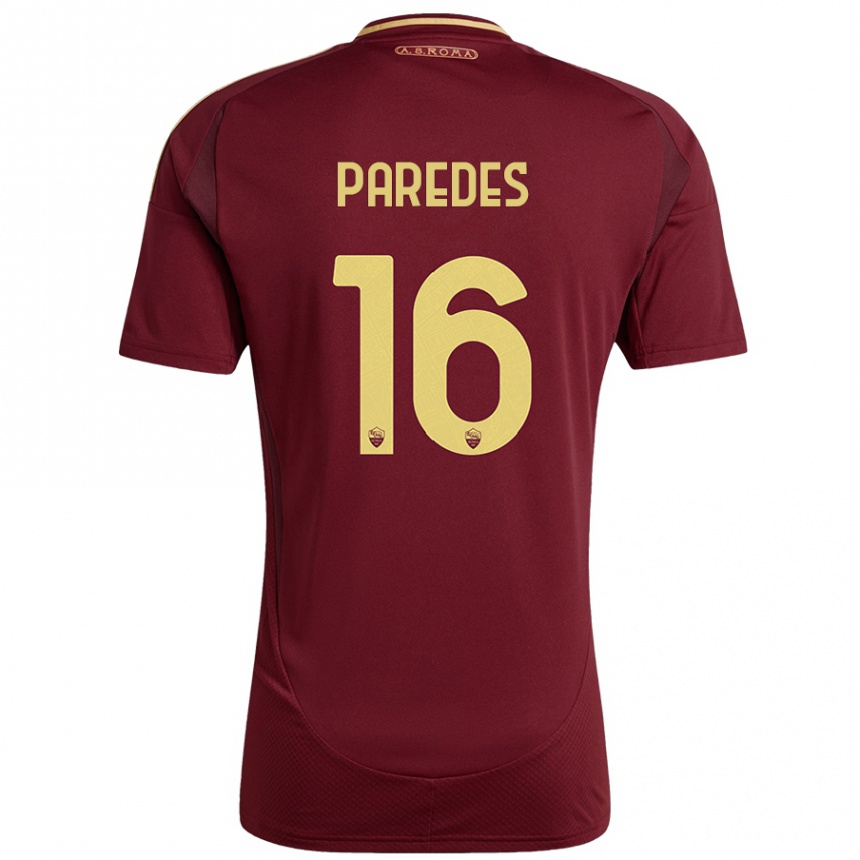 Niño Fútbol Camiseta Leandro Paredes #16 Rojo Marrón Dorado 1ª Equipación 2024/25 México